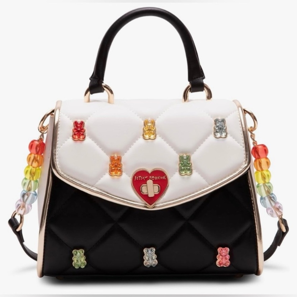 NWT BETSEY JOHNSON Beary Sweet Black and White Top Handle Bag - Picture 3 of 9